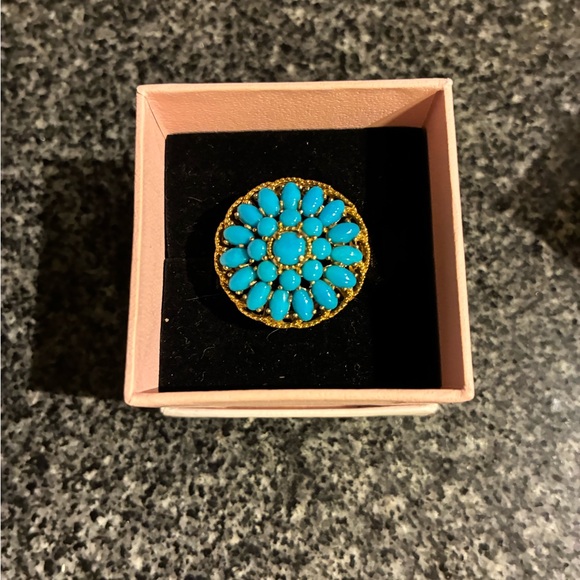 Turquoise and Gold Floral Ring - Picture 2 of 11